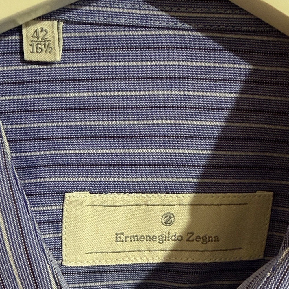 Ermenegildo Zegna Mens Blue White Striped Cotton Dress Shirt 16.5 42 Spain - Picture 7 of 14
